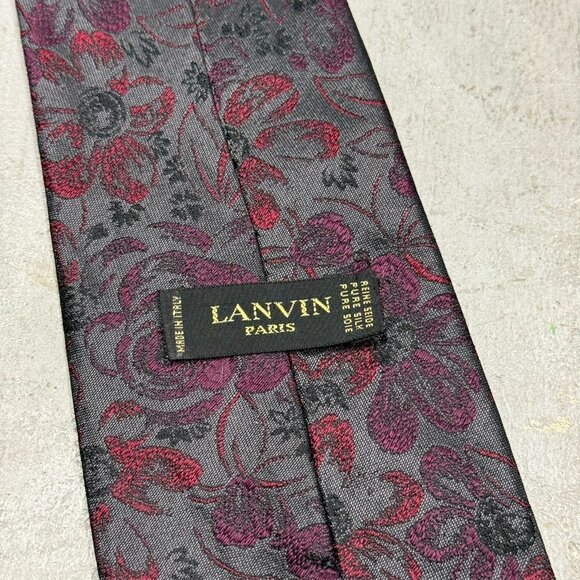 Lanvin Paris Tie 100% Silk Made in Italy Paisley Purple Woven 3.5" - Picture 4 of 6